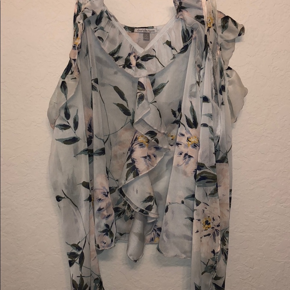 Charlotte Russe light blue cut off shoulder shirt